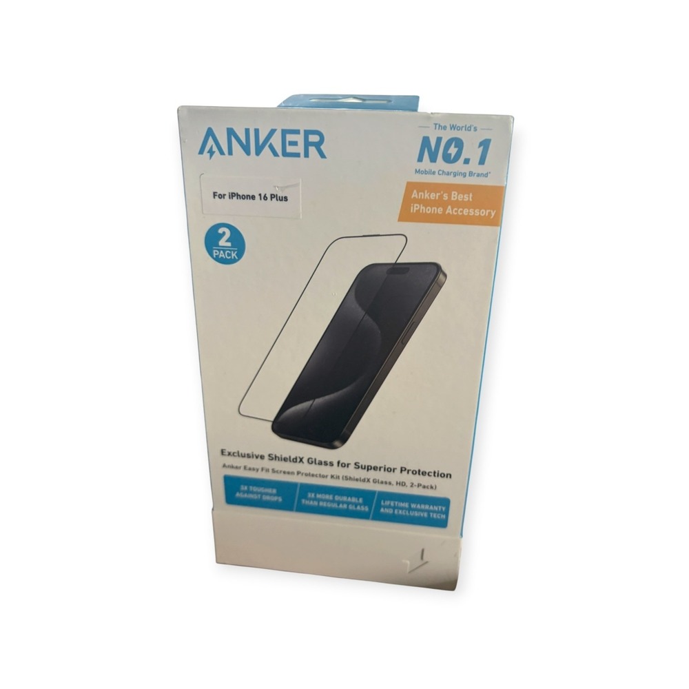 Anker ShieldX Glass Screen Protector iPhone 16 Plus 2 Pack Easy Fit A720C